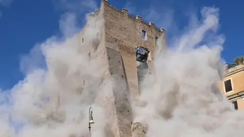 Tragedy Strikes as Medieval Tower Collapse Claims Life of Worker in Rome